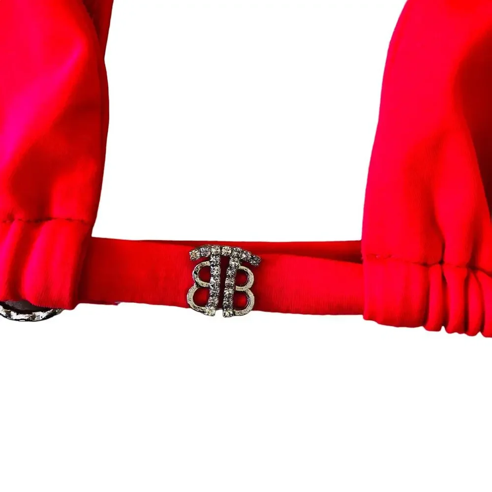 New TeenyB 3 Rings Triangle Bikini Red Thrills Top Rhinestones Women's Size L - Picture 6 of 8